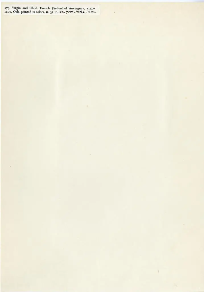 Anonimo , 173. Virgin and Child. French (School of Auvergne), 1150-1200. Oak, painted in colors. H. 31 in.