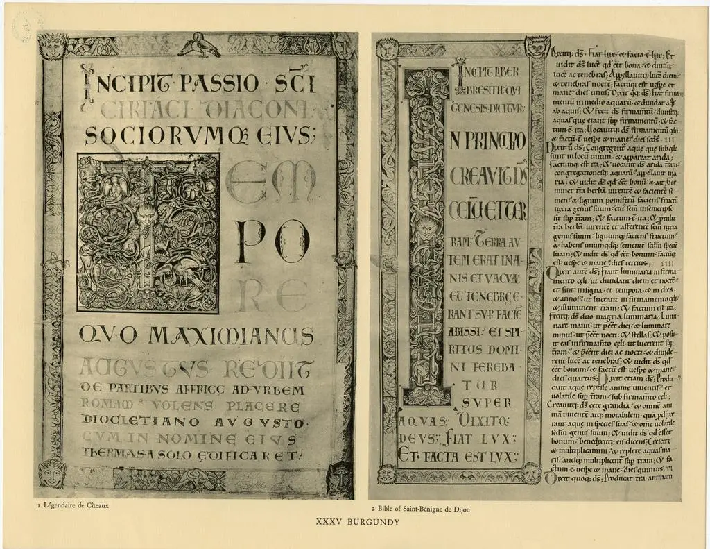Anonimo , Burgundy: Frontispiece (folio 2 verso) of L&eacute;gendaire de C&icirc;teaux; letter I (folio 2 verso) Bible of Saint-B&eacute;nigne de Dijon