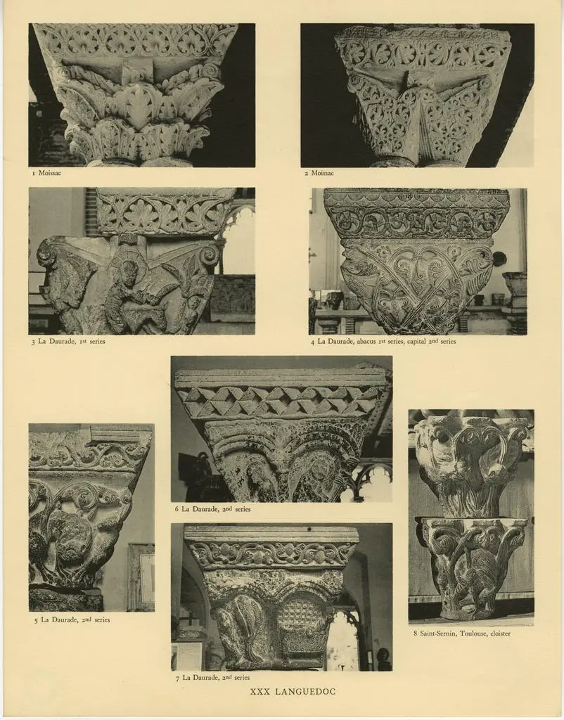 Anonimo , Languedoc capitals; two, Moissac; five, La Daurade; one, Saint-Sernin de Toulouse cloister (Marburg)