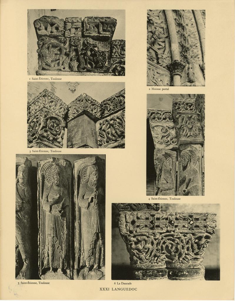 Anonimo , Languedoc: Saint-Etienne de Toulouse, capitals; Moissac portal detail; Saint-Etienne de Toulouse figures (Marburg); La Daurade double capital (Marburg)