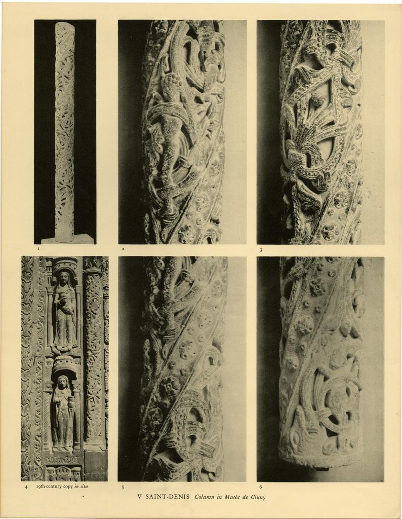 Anonimo , Saint-Denis: Column in the Musée de Cluny, Paris: entire column (Archives Photographiques); four details, one of nineteenth-century copies at Saint-Denis
