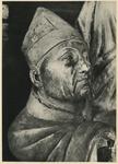 Anonimo , Arnolfo di Cambio - sec. XIII - San Marco che presenta il Cardinale De Braye alla Madonna, particolare del volto del cardinale
