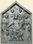 Anonimo , Tino di Camaino (1285?-1337). Votive relief of Queen Sancia, with donor, Virgin and Child, Sts. Clara and Francis, and angels. Italian, about 1300-1337. Marble. H. 20¼ in.