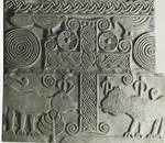 Anonimo lucchese , croce, colombe, dischi ad anelli concentrici, unicorno e leone