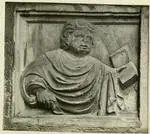 Anonimo sec. XIII/ XIV , Ritratto di giovane uomo con compasso