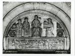 Anonimo , Anonimo abruzzese - sec. XII - San Clemente in trono e santi; L'abate Leonate offre il modello della chiesa; Traslazione del corpo di san Clemente