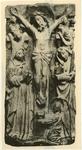 Anonimo , Anonimo inglese - sec. XIV - Cristo crocifisso con i due ladroni; Angeli che raccolgono il sangue di Cristo in calici; Dolenti