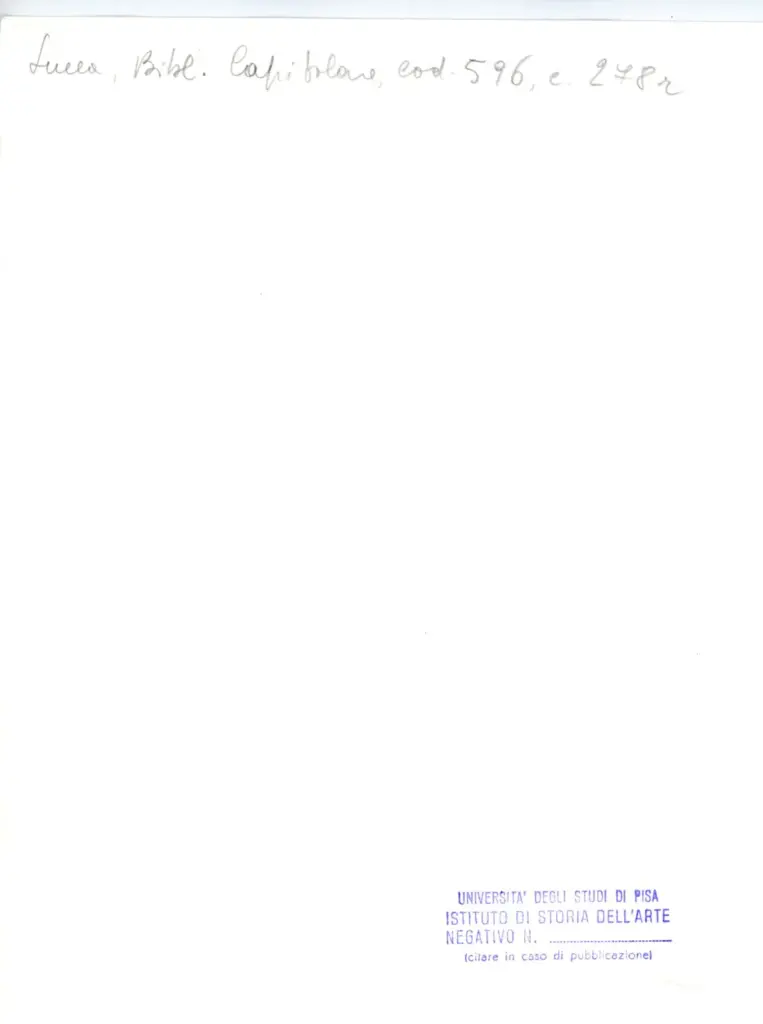 Universit&agrave; di Pisa. Dipartimento di Storia delle Arti , Anonimo italiano - sec. XV - Lucca, Biblioteca Capitolare Feliniana, Ms. 596. f. 278r, particolare , retro