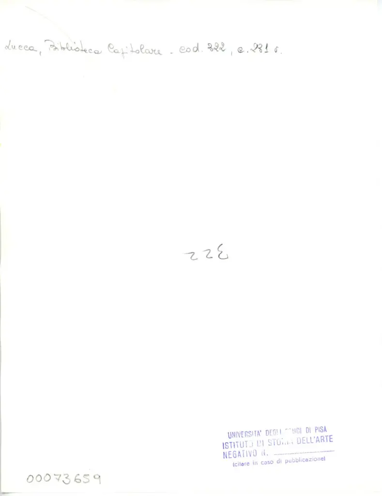 Universit&agrave; di Pisa. Dipartimento di Storia delle Arti , Anonimo italiano - sec. XIV - Lucca, Biblioteca Capitolare Feliniana, Ms. 322, f. 231v, particolare , retro