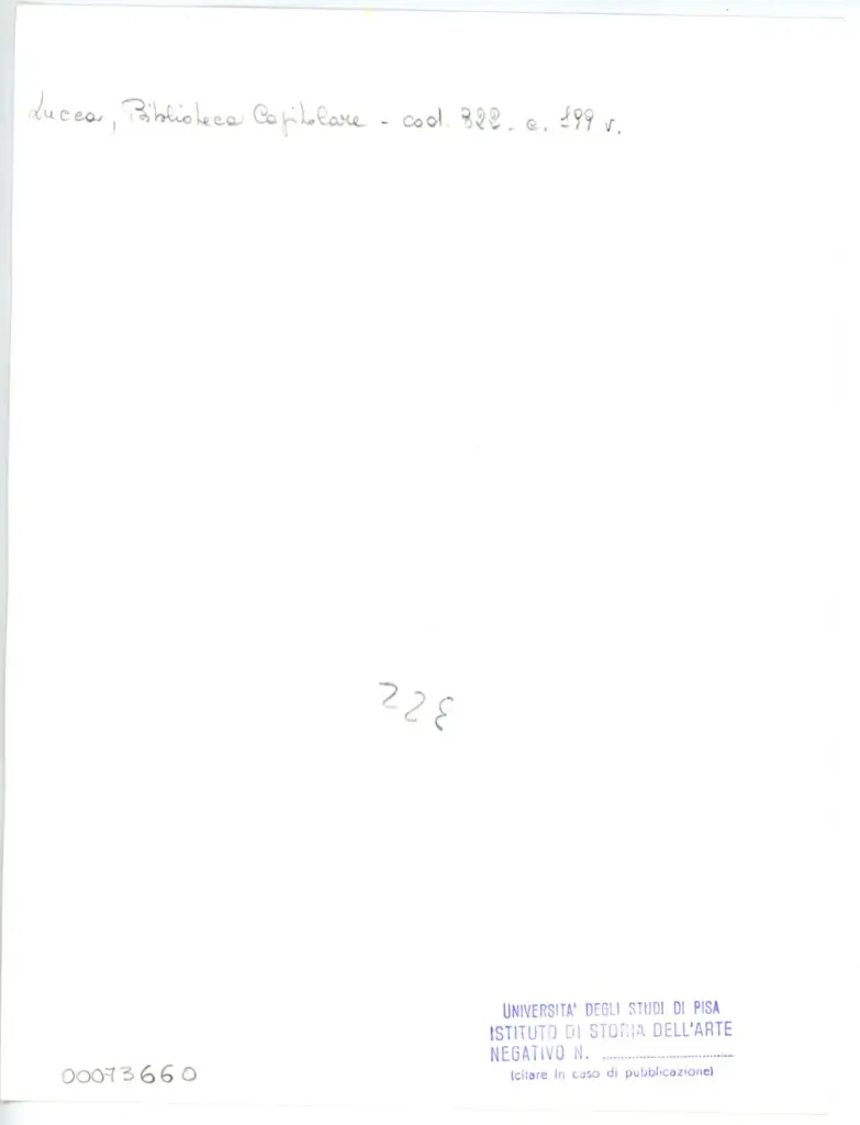 Universit&agrave; di Pisa. Dipartimento di Storia delle Arti , Anonimo italiano - sec. XIV - Lucca, Biblioteca Capitolare Feliniana, Ms. 322, f. 199v, particolare , retro