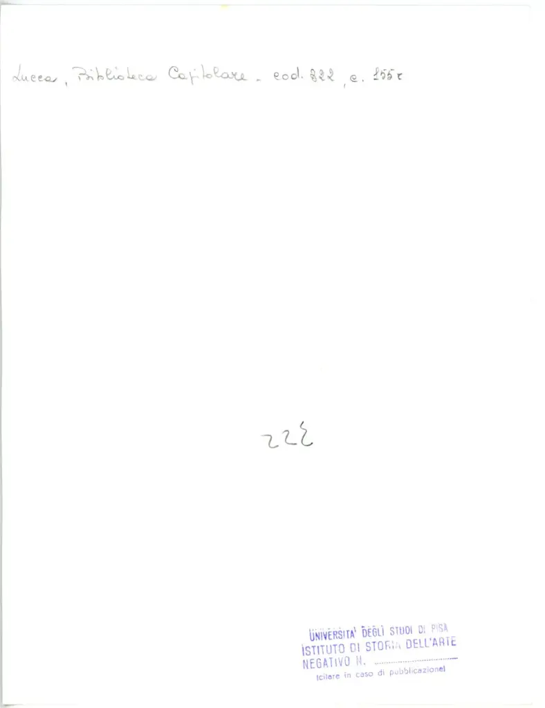 Universit&agrave; di Pisa. Dipartimento di Storia delle Arti , Anonimo italiano - sec. XIV - Lucca, Biblioteca Capitolare Feliniana, Ms. 322, f. 155r, particolare , retro