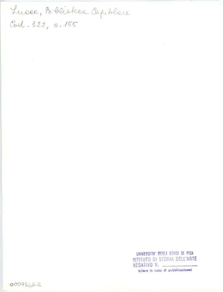 Universit&agrave; di Pisa. Dipartimento di Storia delle Arti , Anonimo italiano - sec. XIV - Lucca, Biblioteca Capitolare Feliniana, Ms. 322, f. 155r , retro