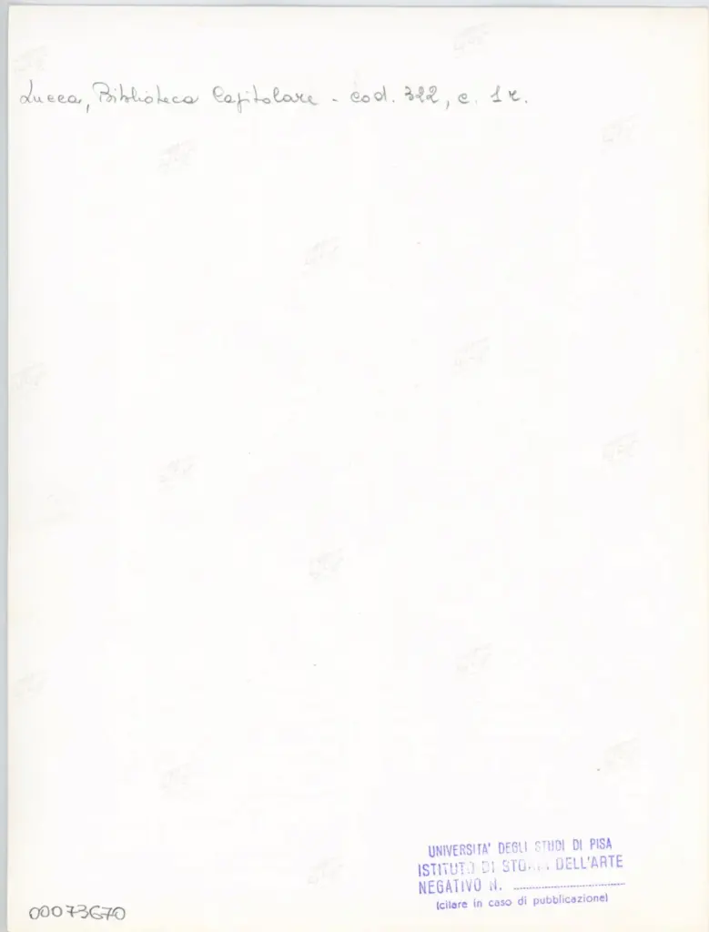 Universit&agrave; di Pisa. Dipartimento di Storia delle Arti , Anonimo italiano - sec. XIV - Lucca, Biblioteca Capitolare Feliniana, Ms. 322, f. 1r , retro