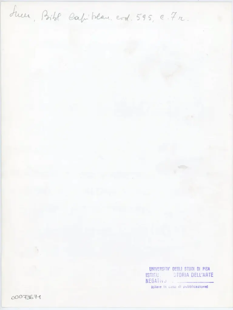 Universit&agrave; di Pisa. Dipartimento di Storia delle Arti , Anonimo italiano - sec. XII - Lucca, Biblioteca Capitolare Feliniana, Ms. 595, f. 7r, particolare , retro