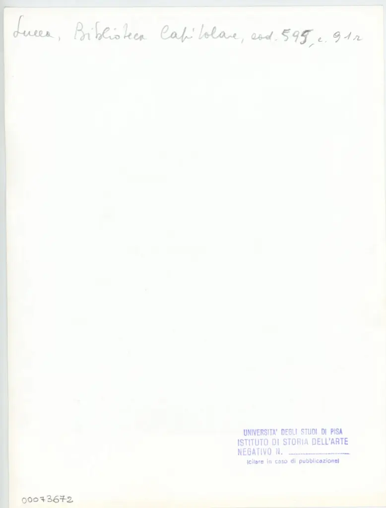 Universit&agrave; di Pisa. Dipartimento di Storia delle Arti , Anonimo italiano - sec. XII - Lucca, Biblioteca Capitolare Feliniana, Ms. 595, f. 91r, particolare , retro