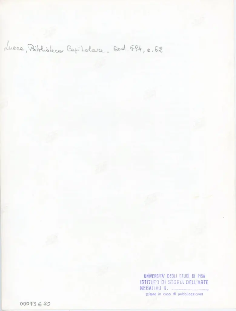 Universit&agrave; di Pisa. Dipartimento di Storia delle Arti , Anonimo italiano - sec. XV, prima met&agrave; - Lucca, Biblioteca Capitolare Feliniana, Ms. 594, f. 62r, intero , retro