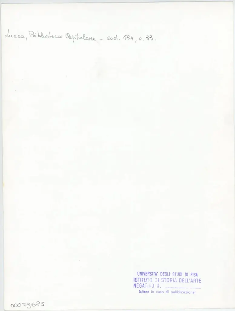 Universit&agrave; di Pisa. Dipartimento di Storia delle Arti , Anonimo italiano - sec. XV, prima met&agrave; - Lucca, Biblioteca Capitolare Feliniana, Ms. 594, f. 33r, particolare , retro