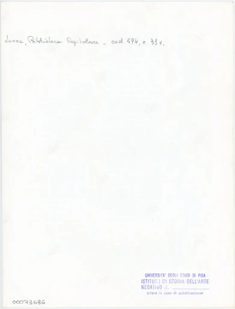 Università di Pisa. Dipartimento di Storia delle Arti , Anonimo italiano - sec. XV, prima metà - Lucca, Biblioteca Capitolare Feliniana, Ms. 594, f. 31v, intero , retro