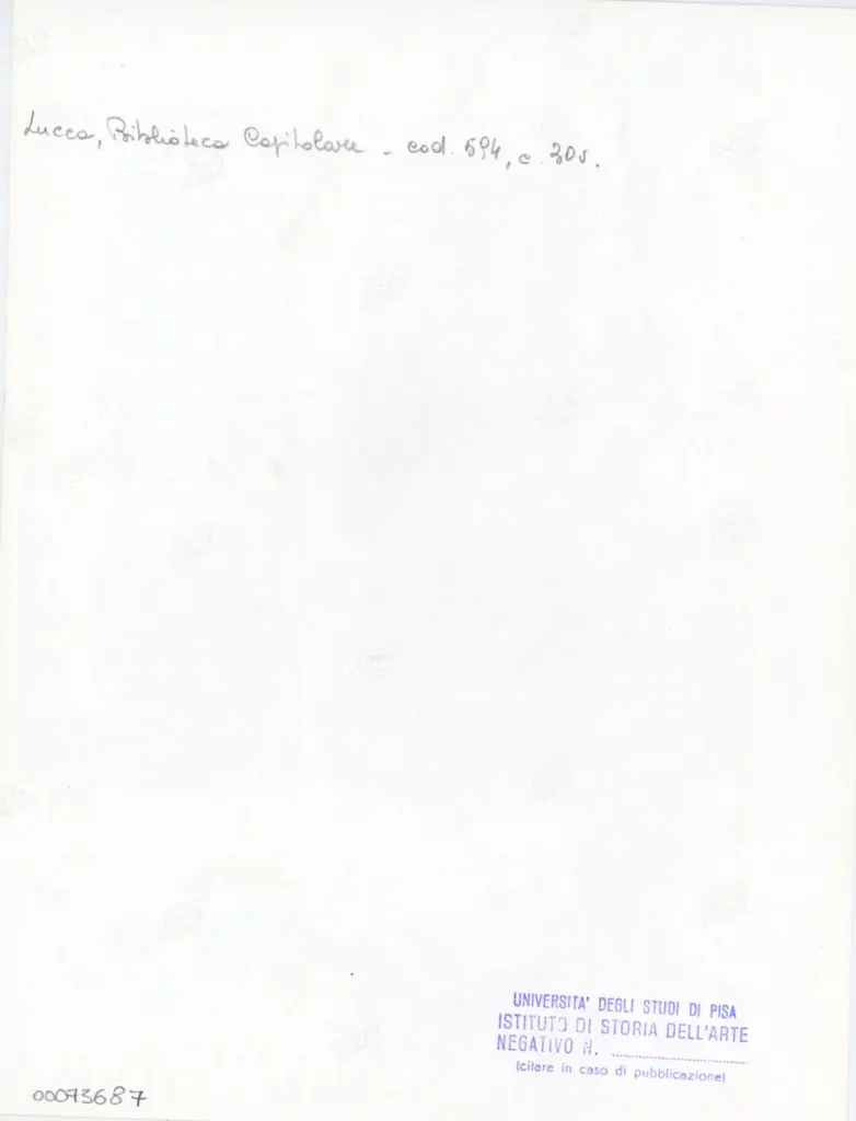 Universit&agrave; di Pisa. Dipartimento di Storia delle Arti , Anonimo italiano - sec. XV, prima met&agrave; - Lucca, Biblioteca Capitolare Feliniana, Ms. 594, f. 30v, intero , retro