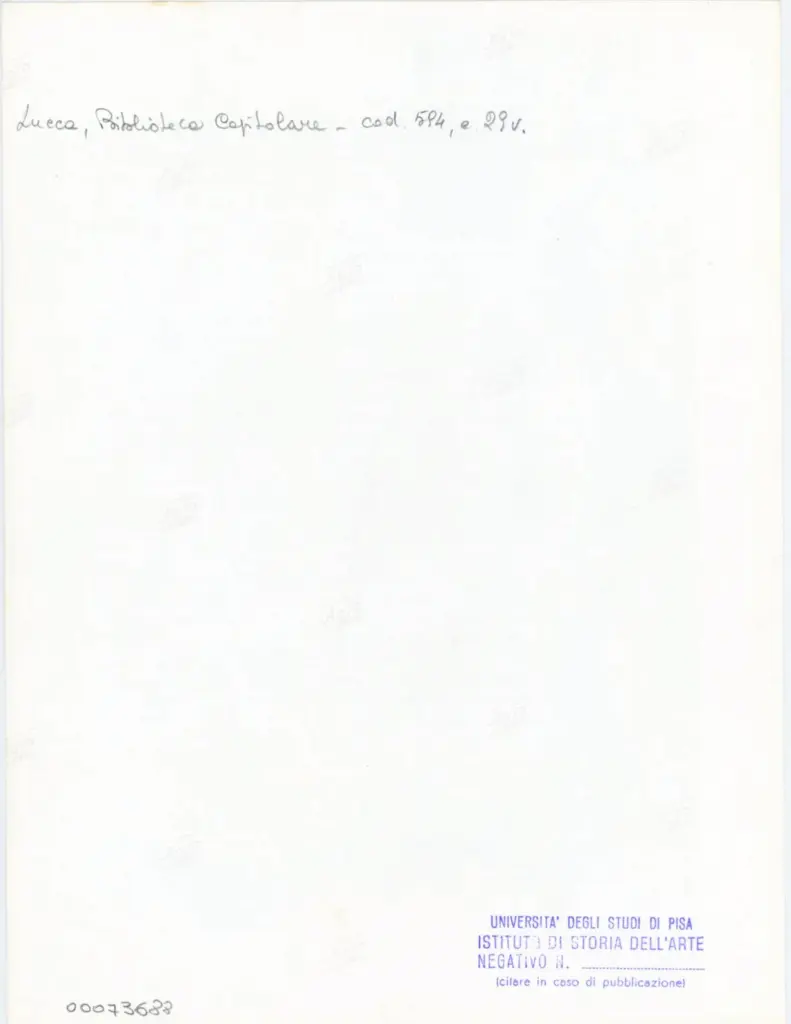 Università di Pisa. Dipartimento di Storia delle Arti , Anonimo italiano - sec. XV, prima metà - Lucca, Biblioteca Capitolare Feliniana, Ms. 594, f. 29v, intero , retro