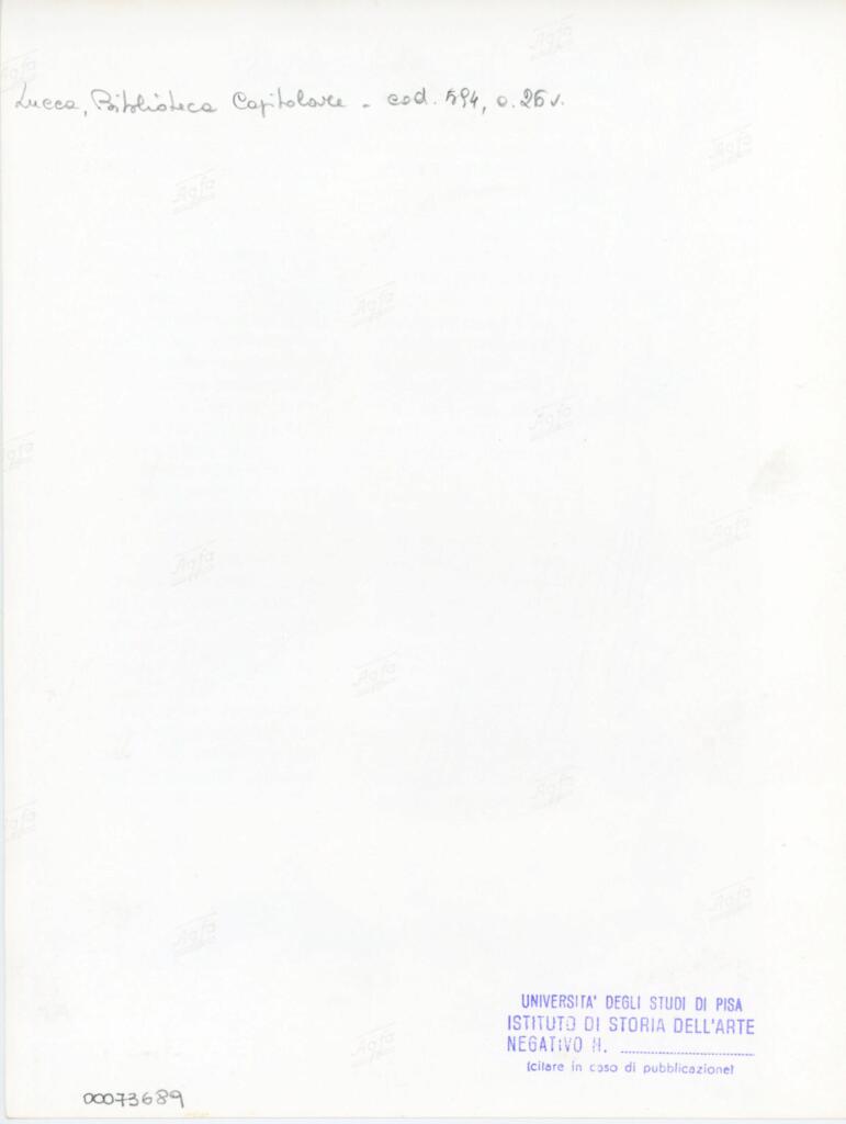 Università di Pisa. Dipartimento di Storia delle Arti , Anonimo italiano - sec. XV, prima metà - Lucca, Biblioteca Capitolare Feliniana, Ms. 594, f. 26v, intero , retro