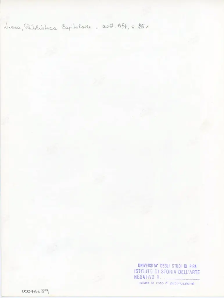 Universit&agrave; di Pisa. Dipartimento di Storia delle Arti , Anonimo italiano - sec. XV, prima met&agrave; - Lucca, Biblioteca Capitolare Feliniana, Ms. 594, f. 26v, intero , retro