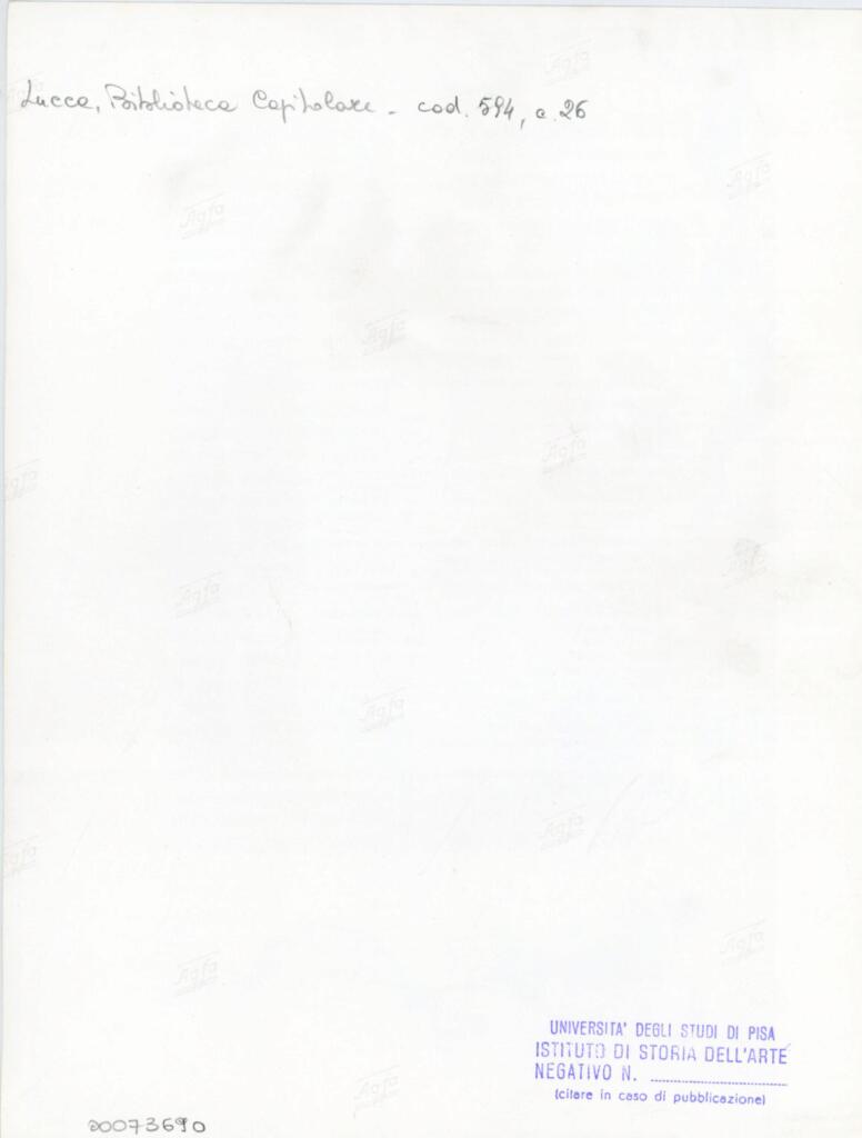 Università di Pisa. Dipartimento di Storia delle Arti , Anonimo italiano - sec. XV, prima metà - Lucca, Biblioteca Capitolare Feliniana, Ms. 594, f. 26r, intero , retro