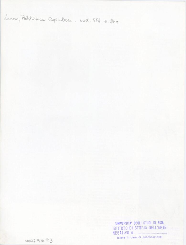 Università di Pisa. Dipartimento di Storia delle Arti , Anonimo italiano - sec. XV, prima metà - Lucca, Biblioteca Capitolare Feliniana, Ms. 594, f. 24r, particolare , retro