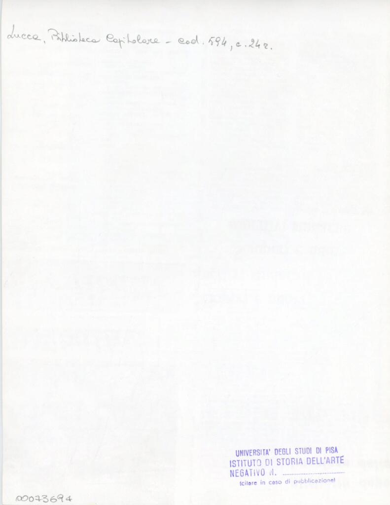 Università di Pisa. Dipartimento di Storia delle Arti , Anonimo italiano - sec. XV, prima metà - Lucca, Biblioteca Capitolare Feliniana, Ms. 594, f. 24r, particolare , retro