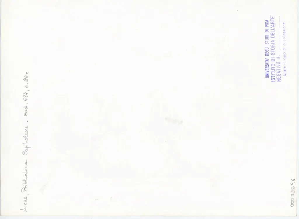 Universit&agrave; di Pisa. Dipartimento di Storia delle Arti , Anonimo italiano - sec. XV, prima met&agrave; - Lucca, Biblioteca Capitolare Feliniana, Ms. 594, f. 24r, particolare , retro