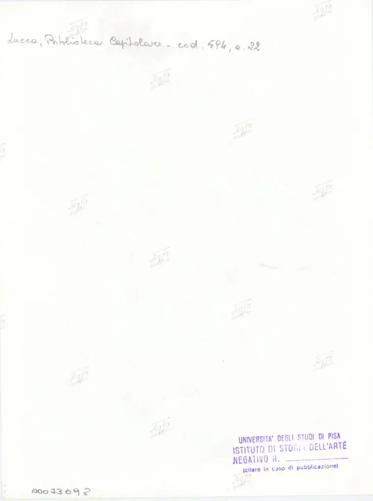 Università di Pisa. Dipartimento di Storia delle Arti , Anonimo italiano - sec. XV, prima metà - Lucca, Biblioteca Capitolare Feliniana, Ms. 594, f. 22r, intero , retro