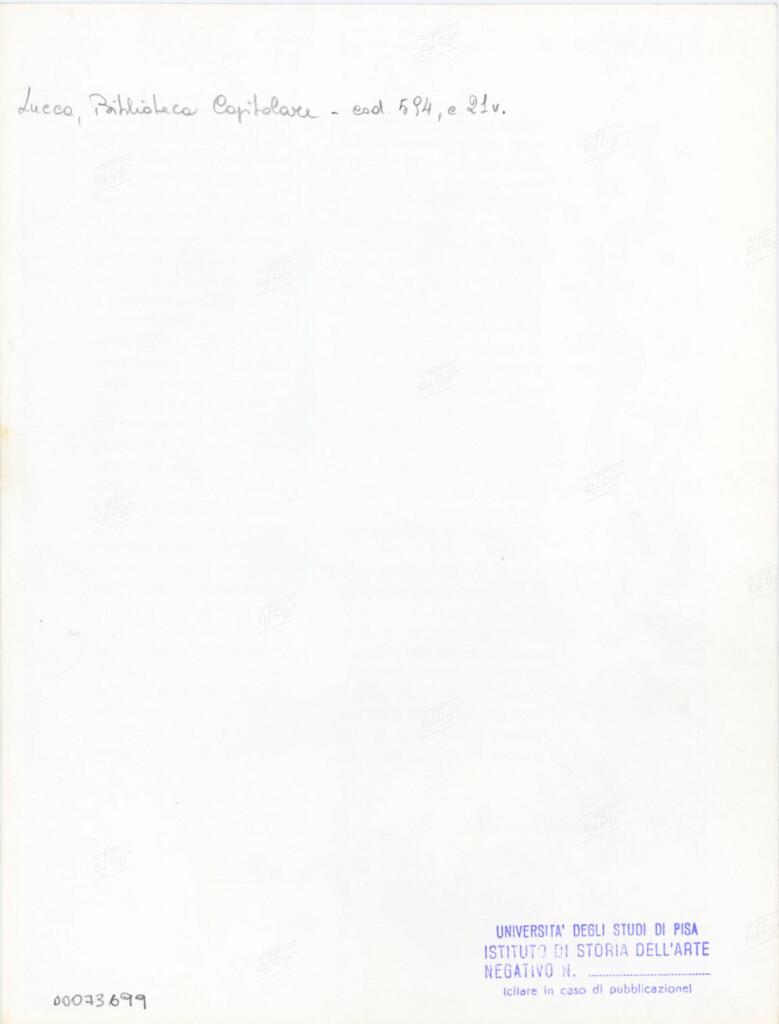 Università di Pisa. Dipartimento di Storia delle Arti , Anonimo italiano - sec. XV, prima metà - Lucca, Biblioteca Capitolare Feliniana, Ms. 594, f. 21v, intero , retro