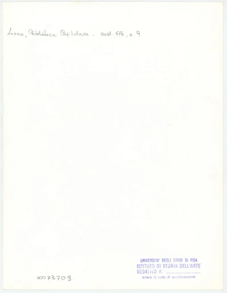 Università di Pisa. Dipartimento di Storia delle Arti , Anonimo italiano - sec. XV, prima metà - Lucca, Biblioteca Capitolare Feliniana, Ms. 594, f. 9r, intero , retro
