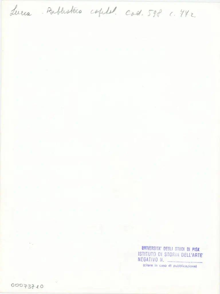 Universit&agrave; di Pisa. Dipartimento di Storia delle Arti , Anonimo italiano - sec. XV, ultimo quarto - Lucca, Biblioteca Capitolare Feliniana, Ms. 598, f. 77r, particolare , retro