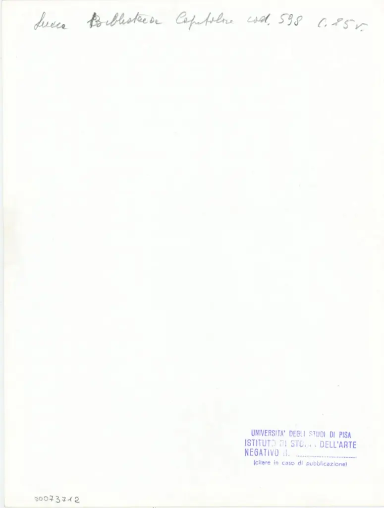 Universit&agrave; di Pisa. Dipartimento di Storia delle Arti , Anonimo italiano - sec. XV, ultimo quarto - Lucca, Biblioteca Capitolare Feliniana, Ms. 598, f. 25v, particolare , retro