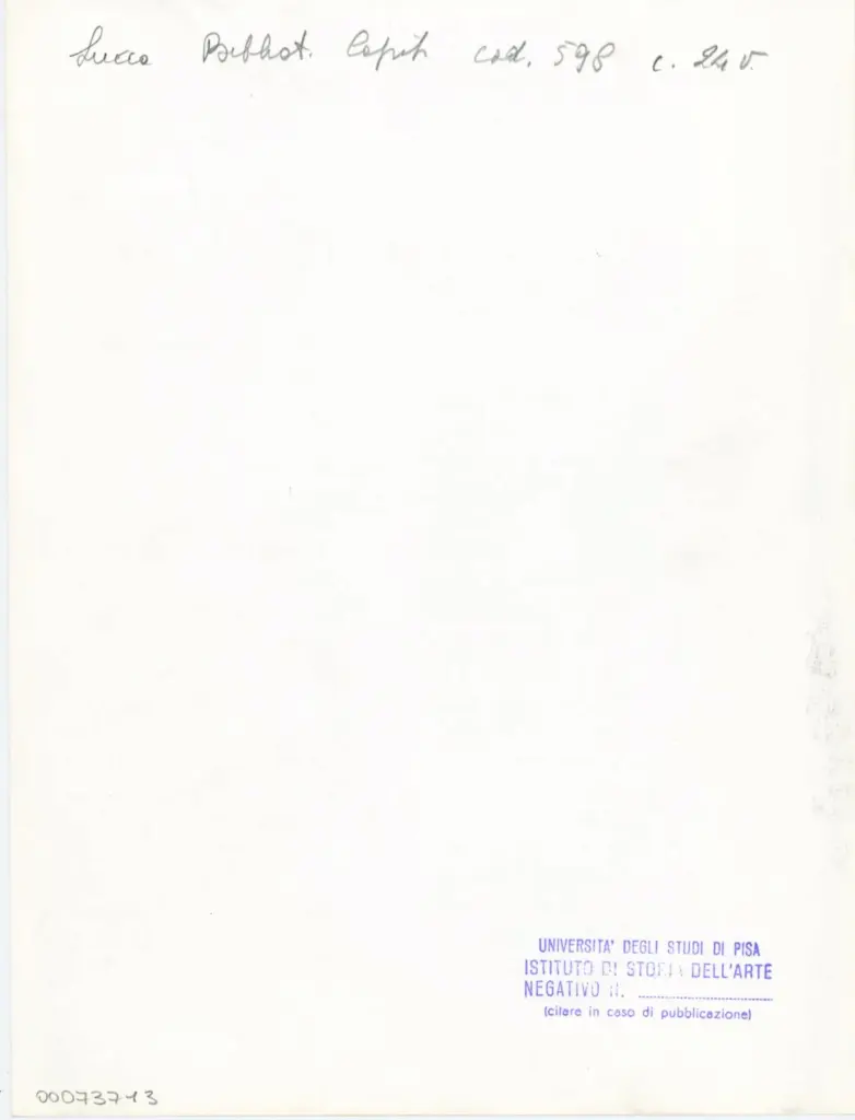 Universit&agrave; di Pisa. Dipartimento di Storia delle Arti , Anonimo italiano - sec. XV, ultimo quarto - Lucca, Biblioteca Capitolare Feliniana, Ms. 598, f. 24v , retro