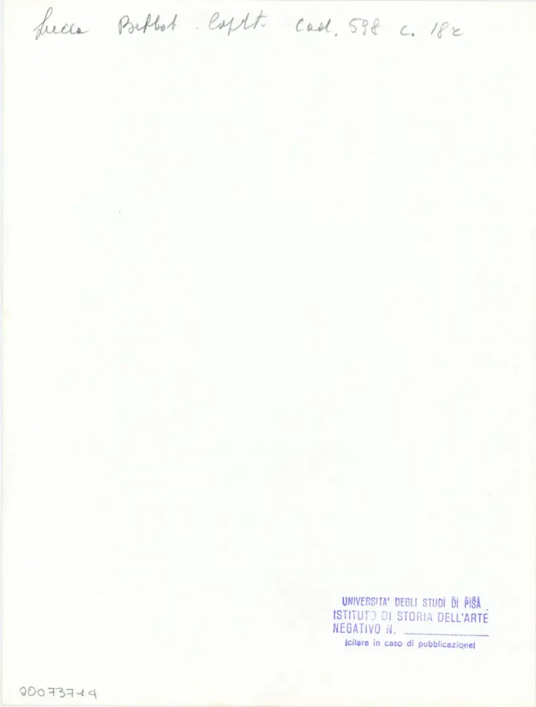 Universit&agrave; di Pisa. Dipartimento di Storia delle Arti , Anonimo italiano - sec. XV, ultimo quarto - Lucca, Biblioteca Capitolare Feliniana, Ms. 598, f. 18r, particolare , retro