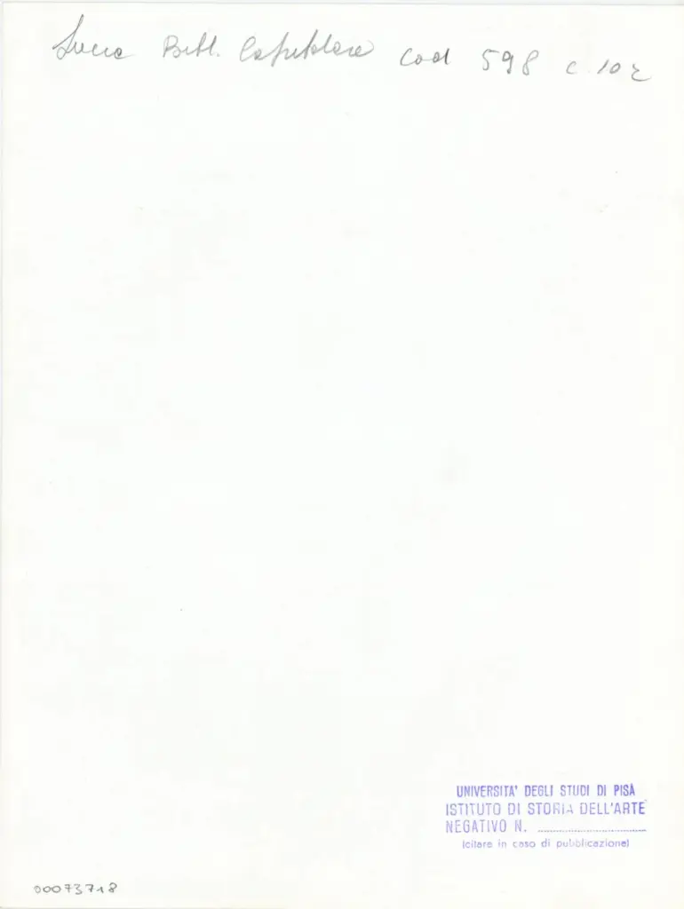 Universit&agrave; di Pisa. Dipartimento di Storia delle Arti , Anonimo italiano - sec. XV, ultimo quarto - Lucca, Biblioteca Capitolare Feliniana, Ms. 598, f. 10r, particolare , retro