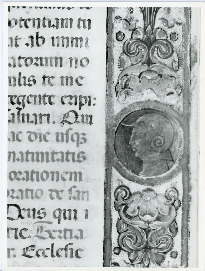 Universit&agrave; di Pisa. Dipartimento di Storia delle Arti , Anonimo italiano - sec. XV, ultimo quarto - Lucca, Biblioteca Capitolare Feliniana, Ms. 598, f. 7r, particolare , fronte