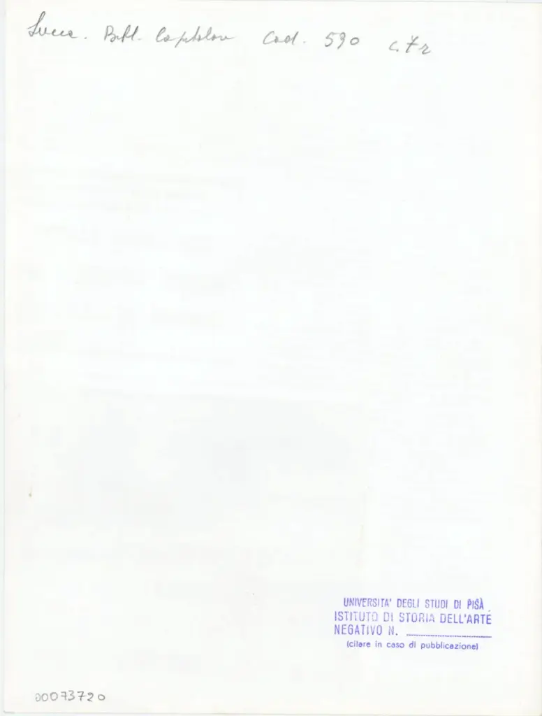 Universit&agrave; di Pisa. Dipartimento di Storia delle Arti , Anonimo italiano - sec. XV, ultimo quarto - Lucca, Biblioteca Capitolare Feliniana, Ms. 598, f. 7r, particolare , retro