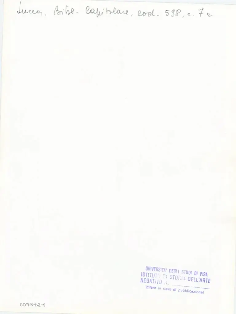 Università di Pisa. Dipartimento di Storia delle Arti , Anonimo italiano - sec. XV, ultimo quarto - Lucca, Biblioteca Capitolare Feliniana, Ms. 598, f. 7r, intero , retro