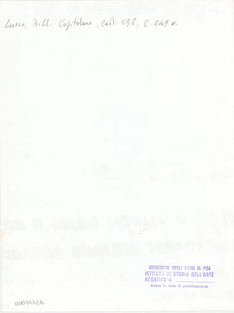 Universit&agrave; di Pisa. Dipartimento di Storia delle Arti , Anonimo italiano - sec. XV, ultimo quarto - Lucca, Biblioteca Capitolare Feliniana, Ms. 598, f. 249v, particolare , retro