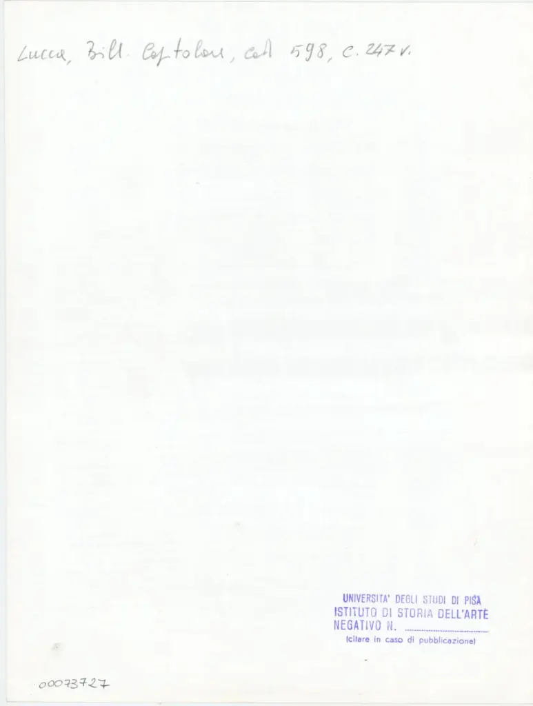 Università di Pisa. Dipartimento di Storia delle Arti , Anonimo italiano - sec. XV, ultimo quarto - Lucca, Biblioteca Capitolare Feliniana, Ms. 598, f. 247v, particolare , retro