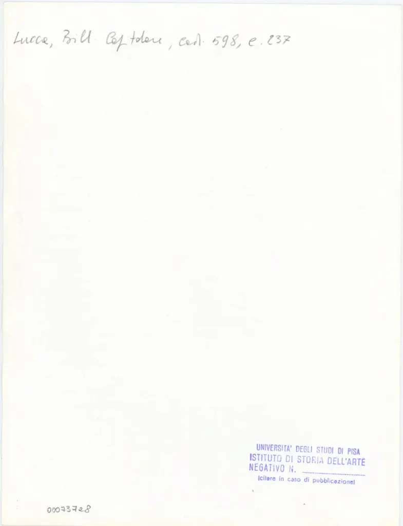 Università di Pisa. Dipartimento di Storia delle Arti , Anonimo italiano - sec. XV, ultimo quarto - Lucca, Biblioteca Capitolare Feliniana, Ms. 598, f. 237r, particolare , retro