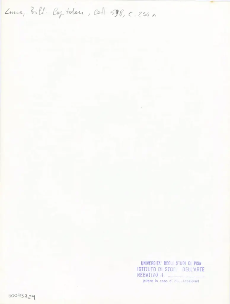 Universit&agrave; di Pisa. Dipartimento di Storia delle Arti , Anonimo italiano - sec. XV, ultimo quarto - Lucca, Biblioteca Capitolare Feliniana, Ms. 598, f. 234v, particolare , retro