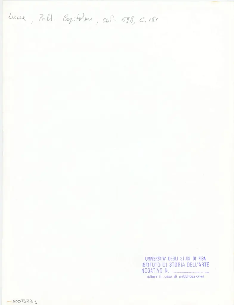 Università di Pisa. Dipartimento di Storia delle Arti , Anonimo italiano - sec. XV, ultimo quarto - Lucca, Biblioteca Capitolare Feliniana, Ms. 598, f. 181r, particolare , retro
