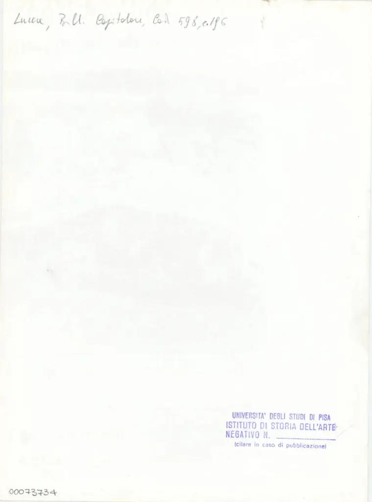 Università di Pisa. Dipartimento di Storia delle Arti , Anonimo italiano - sec. XV, ultimo quarto - Lucca, Biblioteca Capitolare Feliniana, Ms. 598, f. 196r, particolare , retro
