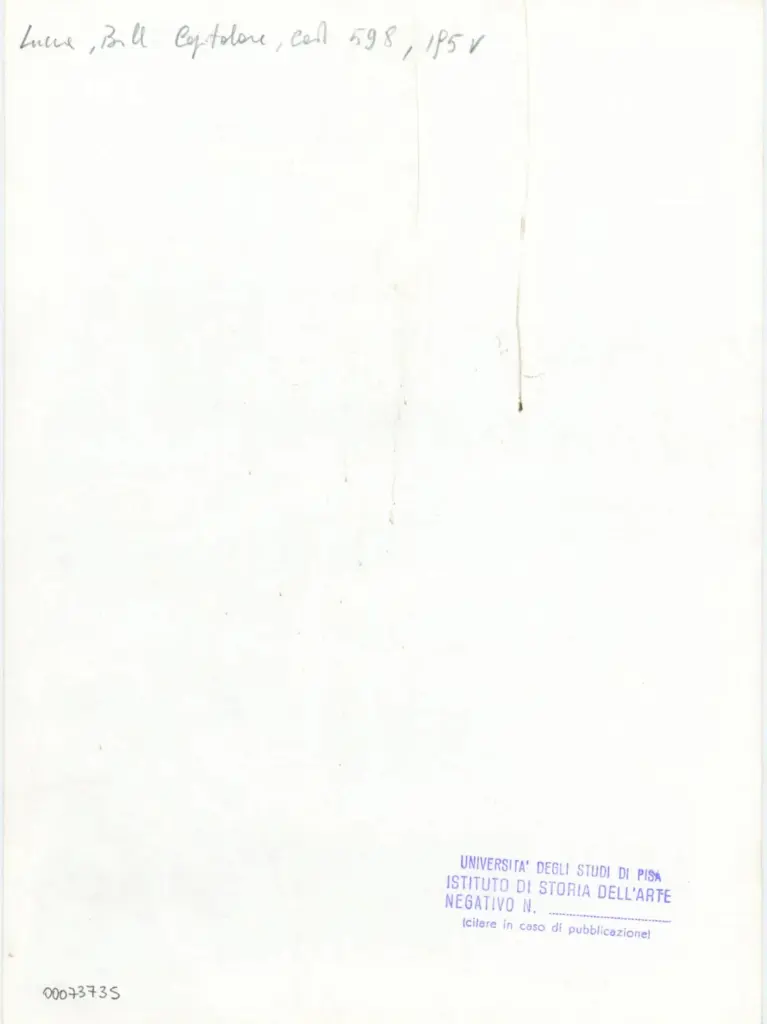 Università di Pisa. Dipartimento di Storia delle Arti , Anonimo italiano - sec. XV, ultimo quarto - Lucca, Biblioteca Capitolare Feliniana, Ms. 598, f. 195v, particolare , retro