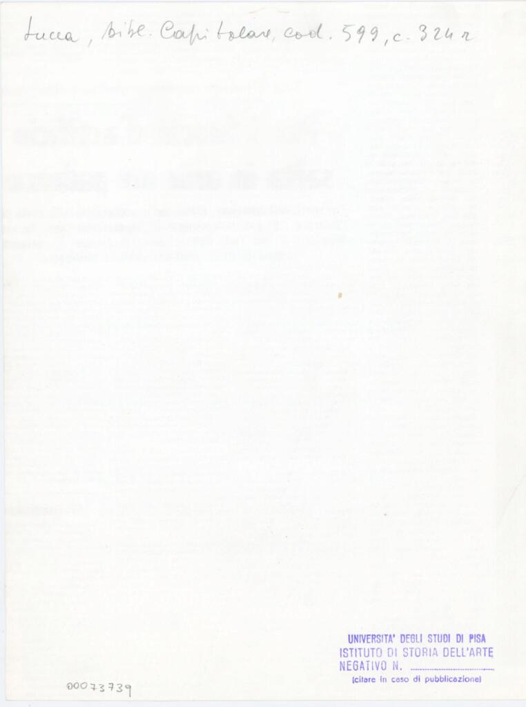 Università di Pisa. Dipartimento di Storia delle Arti , Anonimo italiano - sec. XIII, prima metà - Lucca, Biblioteca Capitolare Feliniana, Ms. 599, f. 324r, particolare , retro