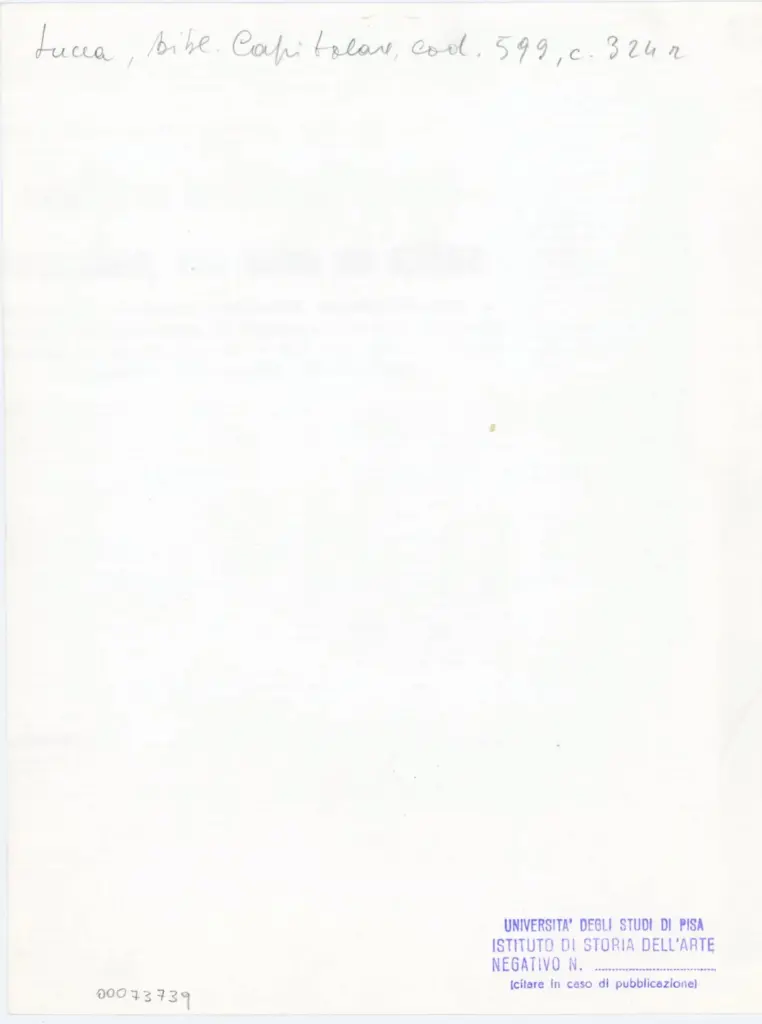 Universit&agrave; di Pisa. Dipartimento di Storia delle Arti , Anonimo italiano - sec. XIII, prima met&agrave; - Lucca, Biblioteca Capitolare Feliniana, Ms. 599, f. 324r, particolare , retro